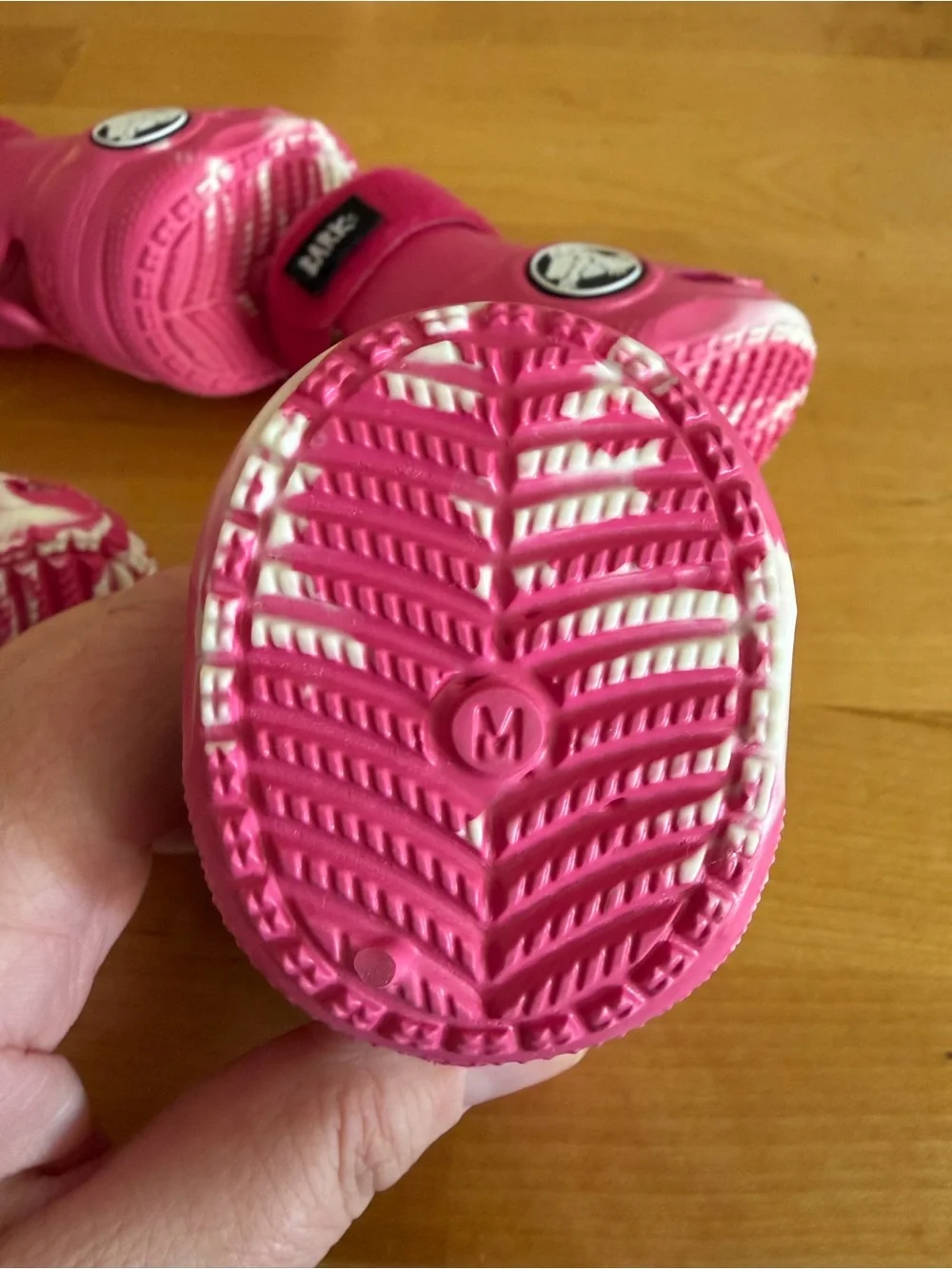 New Pink Dog Crocs Boots with Velcro Strap size medium